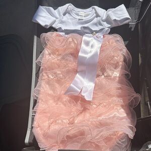 Elegant Pink and White Baby Dress with Bow